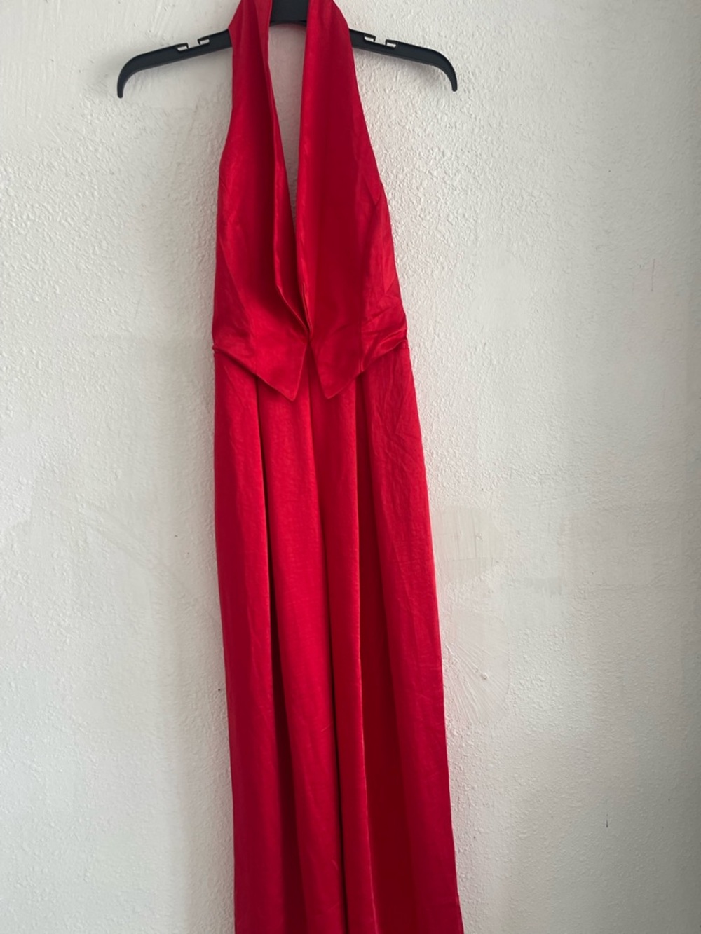 Red Halter Jumpsuit with Draped V-Neck